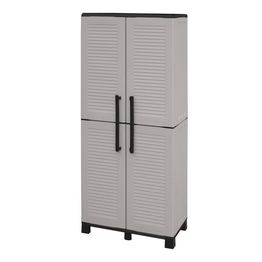 Armario porta escobas en polipropileno, con bisagras de acero, baldas y