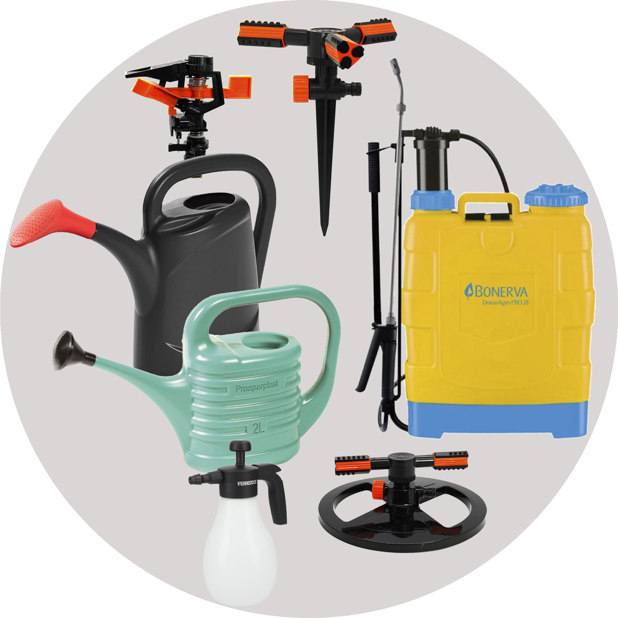 Regaderas, aspersores y artículos de riego